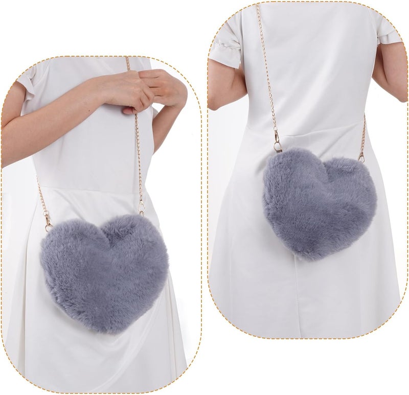 Miayon Heart Shaped Faux Fur Clutch Purse Fluffy Crossbody Shoulder Bag for Women Halloween Christmas Valentine - Image 4